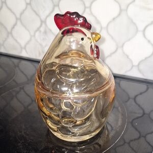 Source Unknown Glass Chicken Figurine - Red and Gold